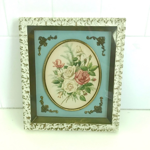 Vintage Other - Vintage 60’s floral roses filigree shadow box art